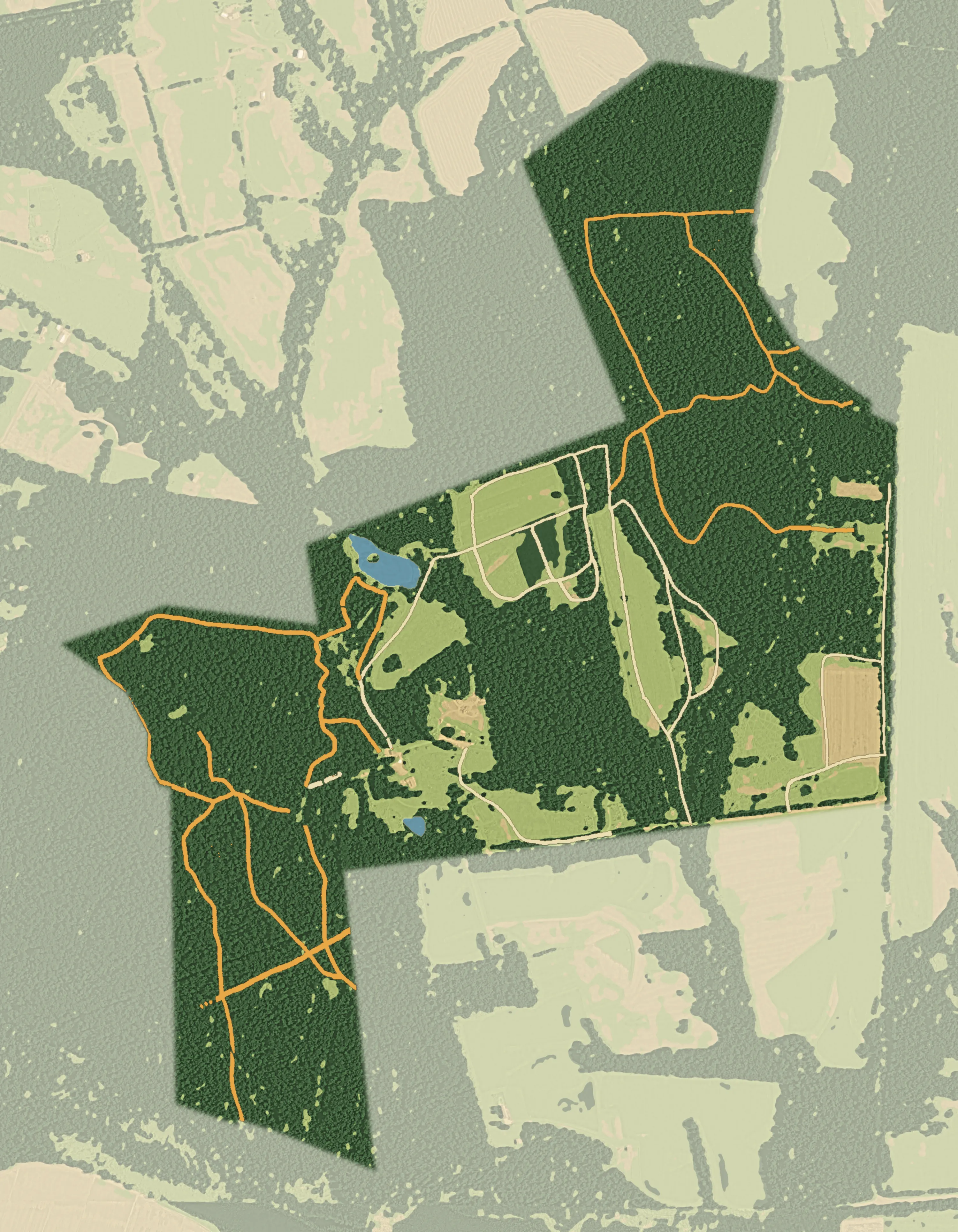 Illustrated map of the grounds, painted from satellite imagery